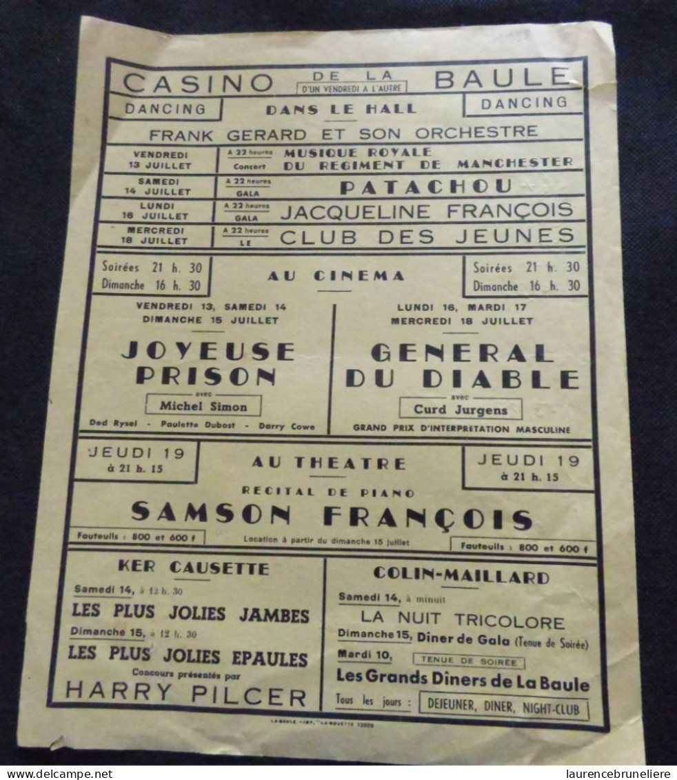 LA BAULE - AFFICHE PUBLICITAIRE DU CASINO - 1958 - Afiches