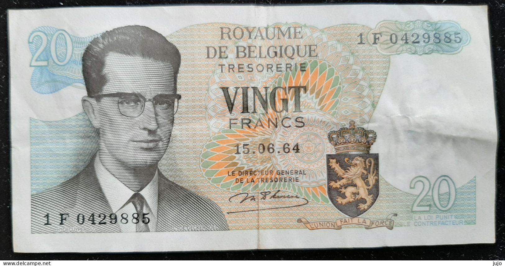 Billets - ROYAUME De  BELGIQUE - Billet  De 20 FRANCS - 1964 -  1 F 0429885  (ROI BAUDOUIN - ATOMIUM BRUXELLES) - 20 Francs