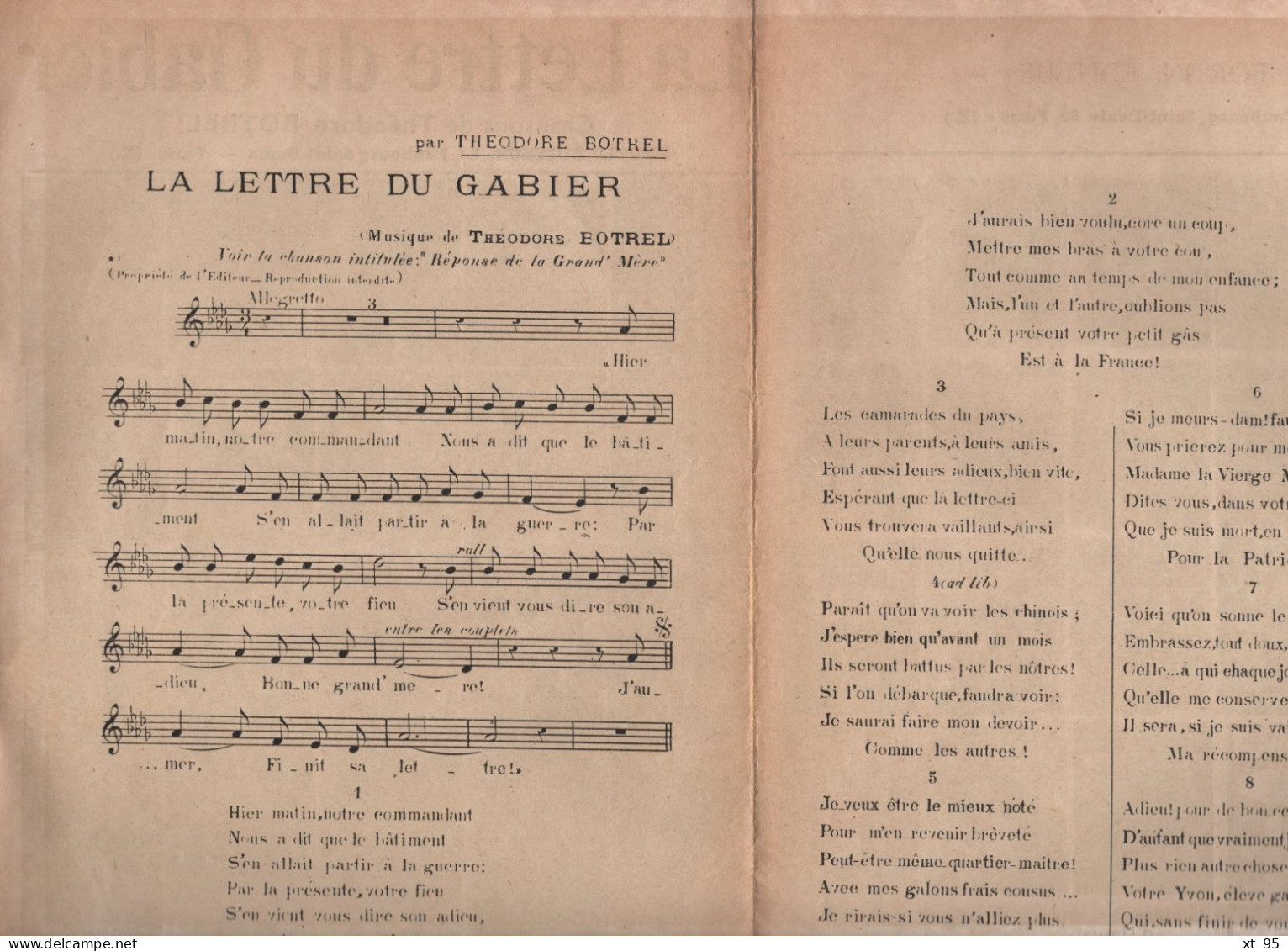 Partition - La Lettre Du Gabier - Theodore Botrel - Scores & Partitions