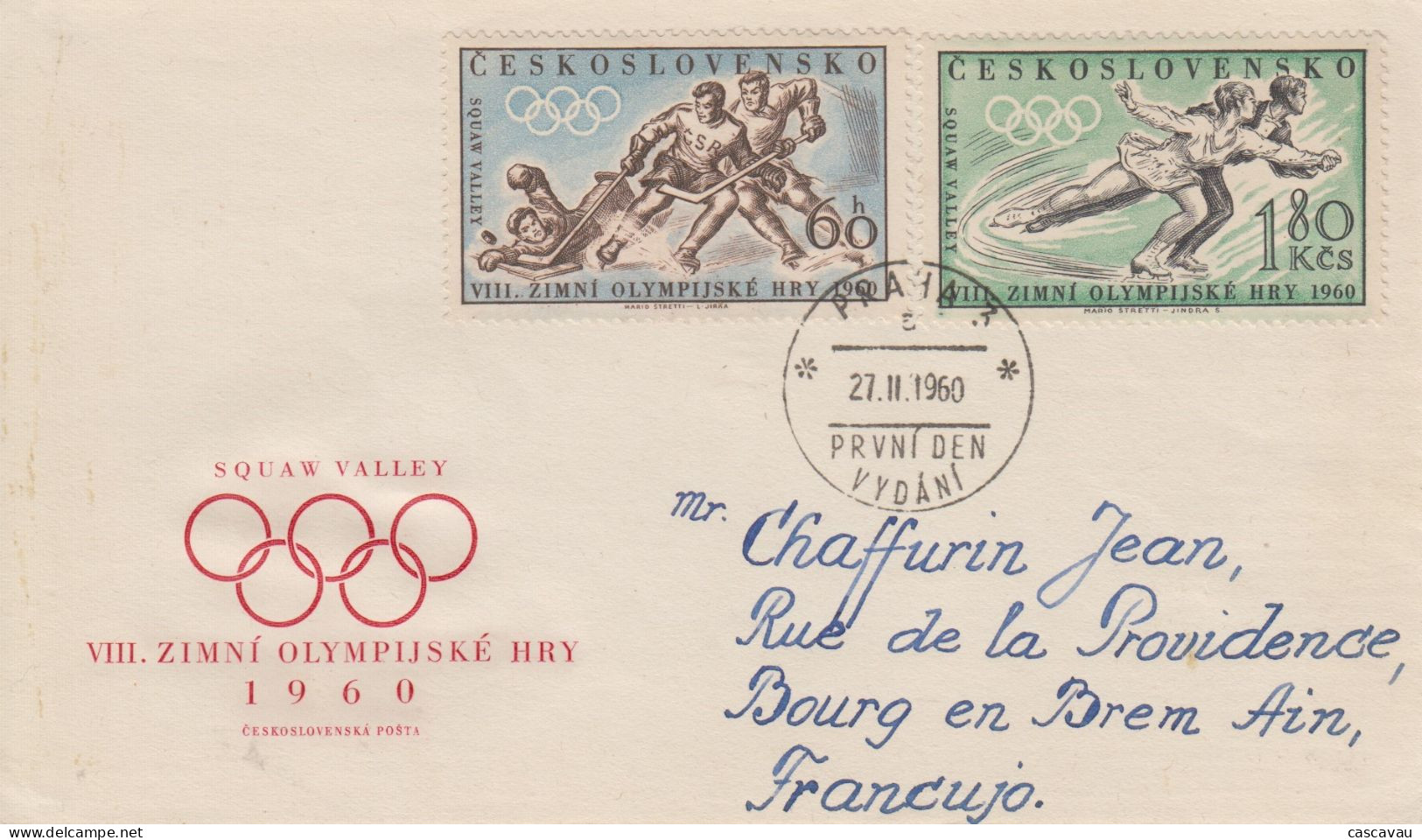 Enveloppe  FDC  1er  Jour   TCHECOSLOVAQUIE   Jeux  Olympiques    SQUAW   VALLEY   1960 - Invierno 1960: Squaw Valley