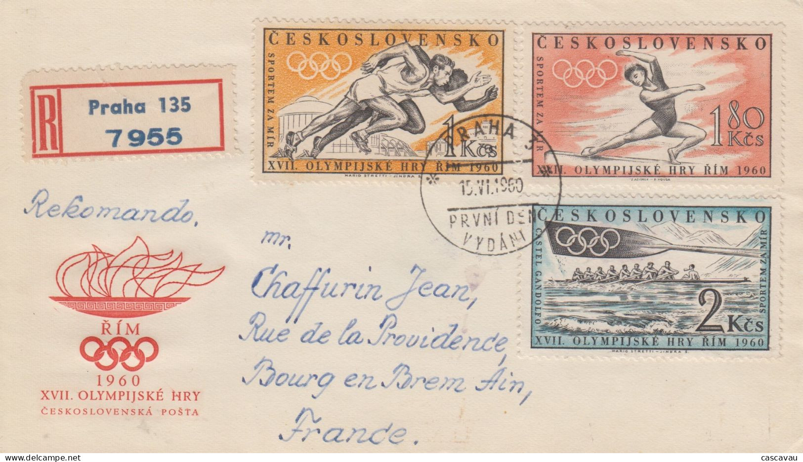 Enveloppe  Recommandée   FDC  1er  Jour   TCHECOSLOVAQUIE   Jeux  Olympiques   ROME   1960 - Summer 1960: Rome