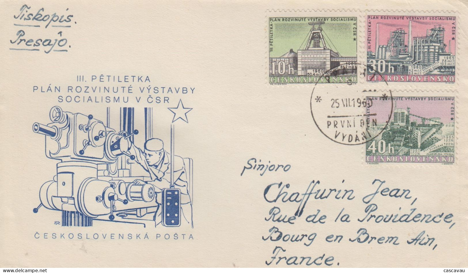 Enveloppe   FDC  1er  Jour   TCHECOSLOVAQUIE    Troisiéme  Plan  Quinquennal   1960 - FDC