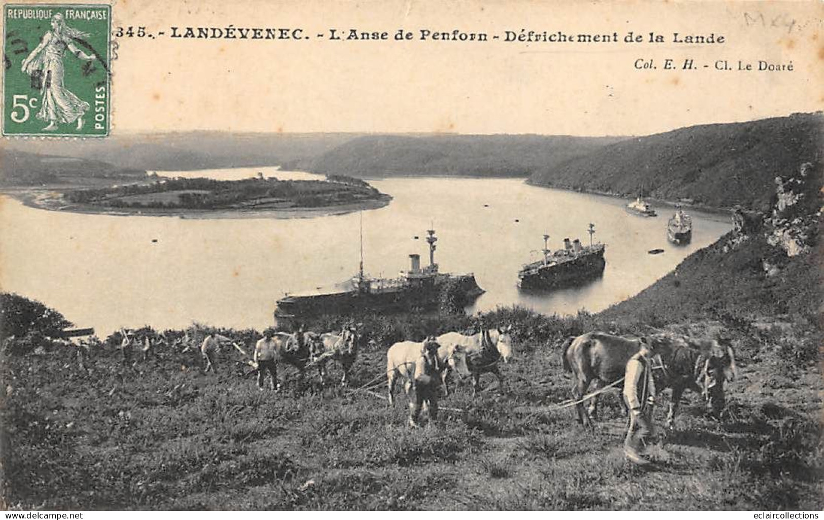 Landévennec          29         Anse De Penforn. Défrichement De La Lande .Attelage De 6 Chevaux          (voir Scan) - Landévennec