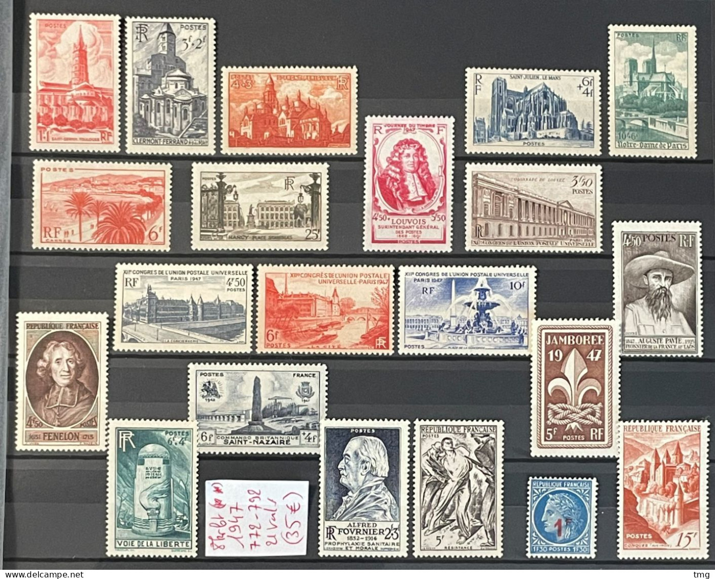 1947 (**) MNH Année Complète YT 772 à 792 21 Valeurs Neufs (côte 35 Euros) France – 8krlot - 1940-1949