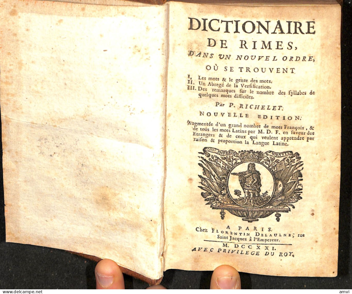 Sa01 1721 - RICHELET: DICTIONAIRE De RIMES Dans Un Nouvel Ordre Ou Se Trouve Les Mots Et Le Genre Des Mots.PARIS - 1701-1800