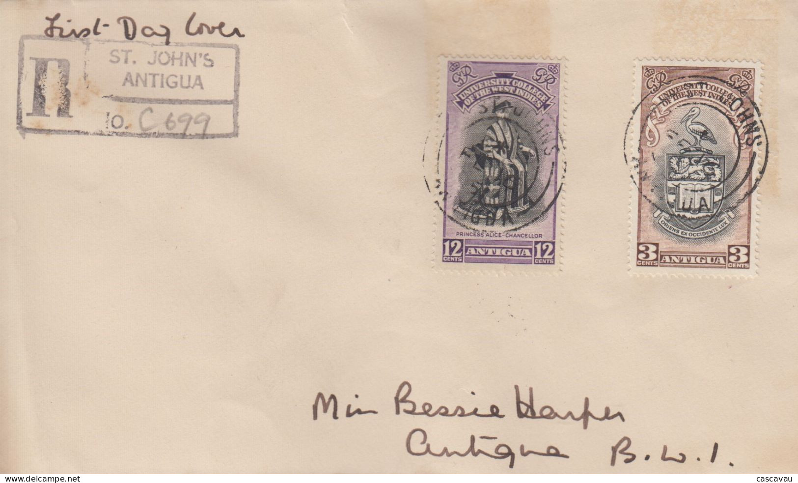 Enveloppe  Recommandée  FDC  1er  Jour   ANTIGUA   Université  Antilles  Anglaises  1951 - Otros & Sin Clasificación