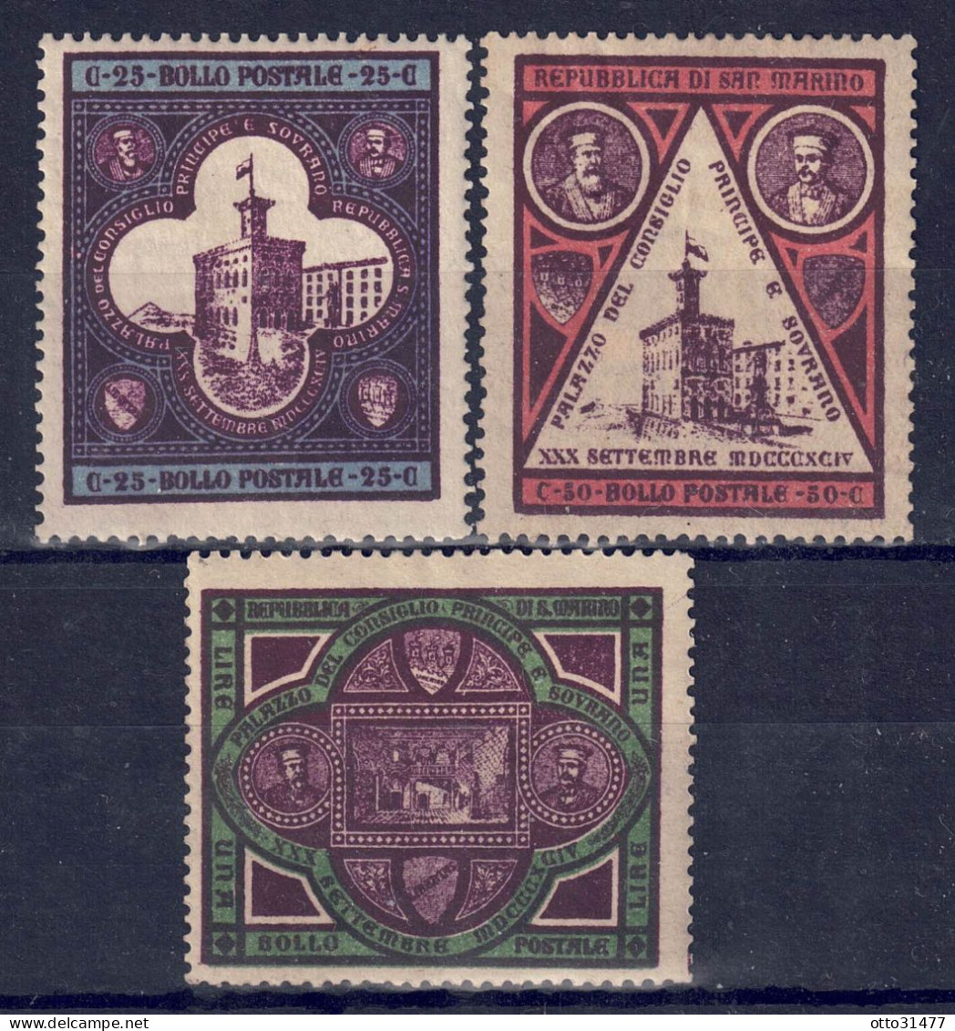 San Marino 1894 - Neues Regierungsgebäude, MiNr. 23 - 25, Gefalzt * / MLH - Neufs