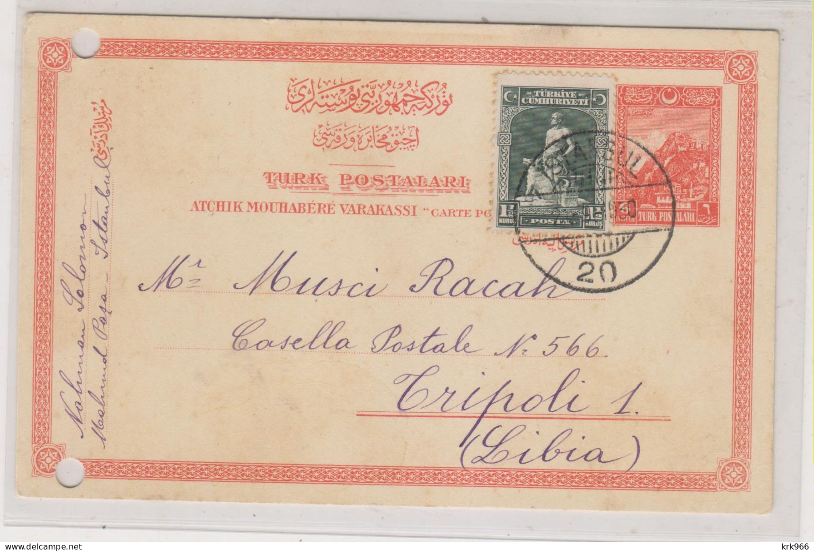 TURKEY 1930 ISTANBUL Postal Stationery To Tripoli Libya - Briefe U. Dokumente