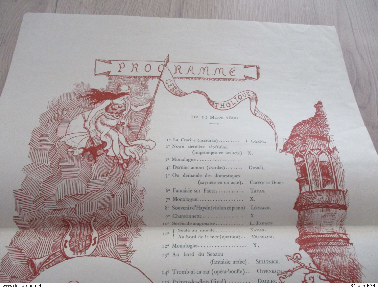 Programme Illustré Par Cazal Imprimerie Sijas Montpellier Cercle Catholique étudiant 13/03/1893 - Programs