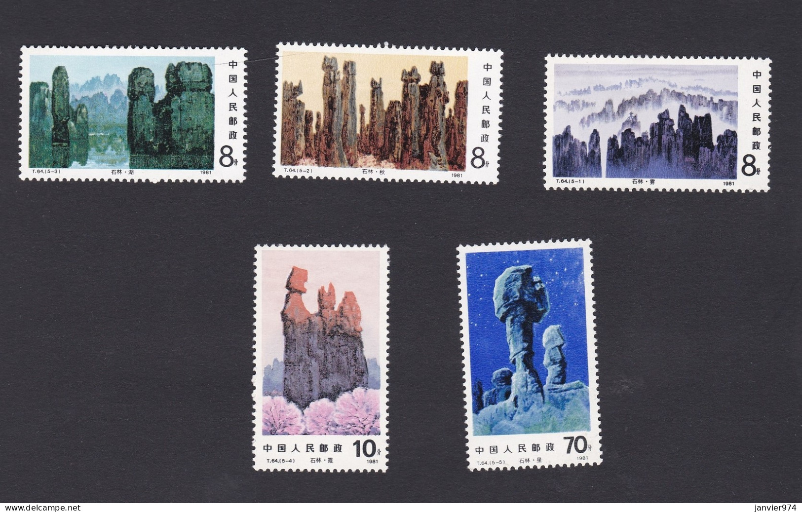 Chine 1981. Forêt De Pierre, La Serie Complète , 5 Timbres Neufs ,  Scan Recto Verso . - Unused Stamps