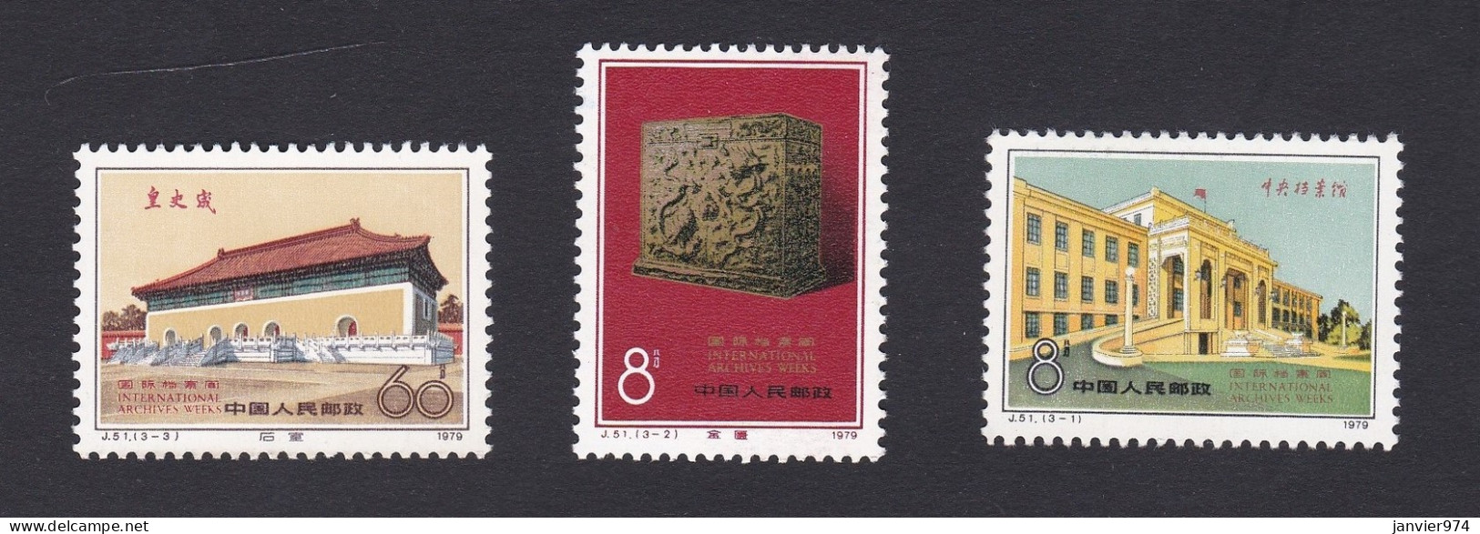 Chine 1979. Semaines Internationales Des Archives, La Serie Complète , 3 Timbres Neufs , Scan Recto Verso . - Unused Stamps