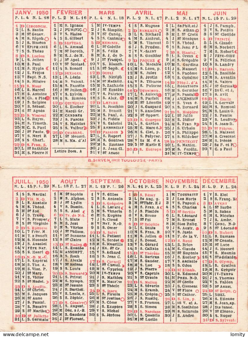 Calendrier Petit Format 1950 Fleurs De France Magasin Vêtements Conchon Quinette 52 Rue Jeanne D' Arc à Rouen - Petit Format : 1941-60