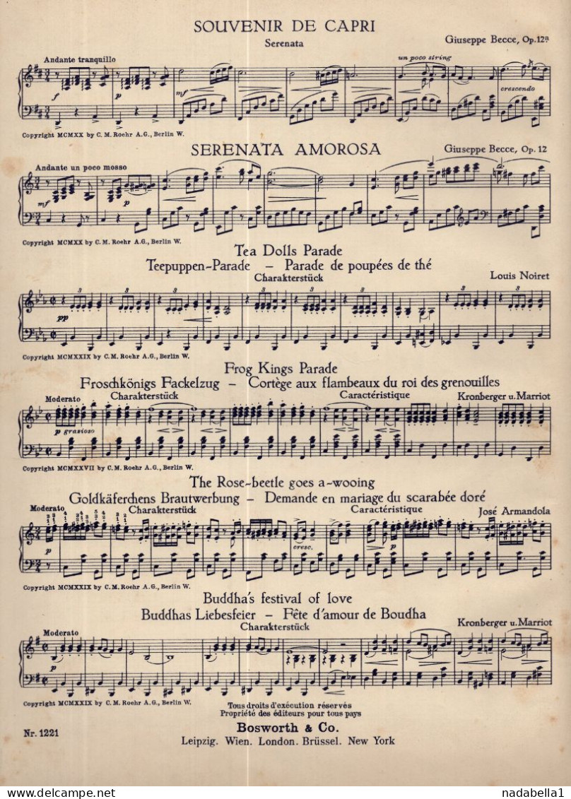 CARL ZELLER,OPERETTE ''DER VOGELHÄNDLER'',MUSIC SCORE,BOSWORTH & CO LEIPZIG ISSUE,7 PAGES,23 X 30cm - Operaboeken