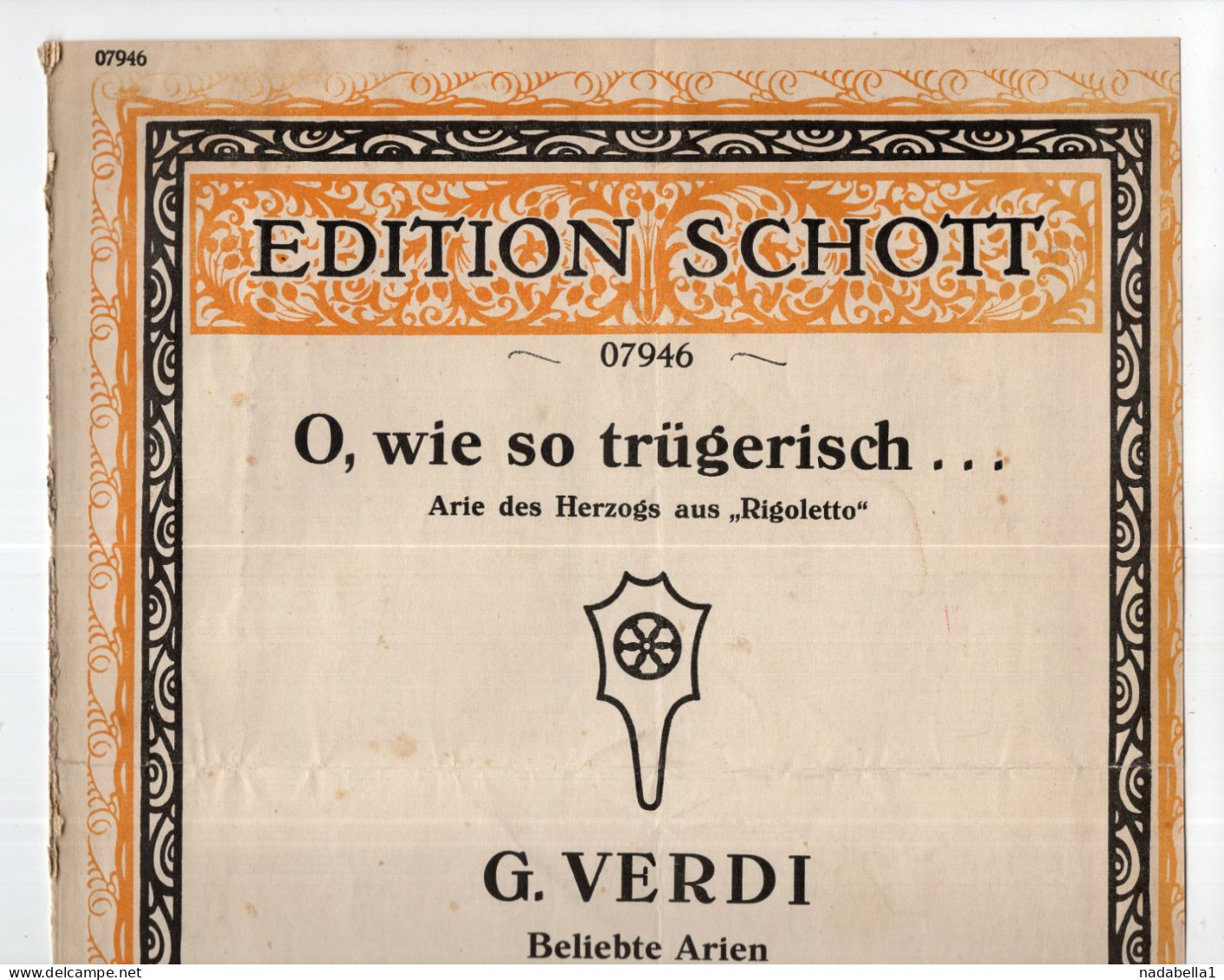 EDITION SCHOTT'S SOHNE,MAINZ,G. VERDI,LA DONNA E MOBILE,MUSIC SCORE,3 PAGES,25 X 32cm - Opéra