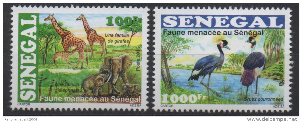 Sénégal 2015 Mi. 2224 - 2226 Faune Menacée Threatened Fauna éléphant Girafe Elefant Birds Oiseaux Vögel - Senegal (1960-...)