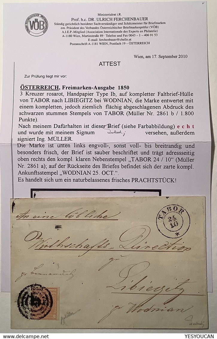 TABOR STUMMER STEMPEL RARITÄT(1800P. Böhmen)1850 3Kr Brief Ferchenbauer(Czech Republic Czechoslovakia Austria Österreich - Storia Postale