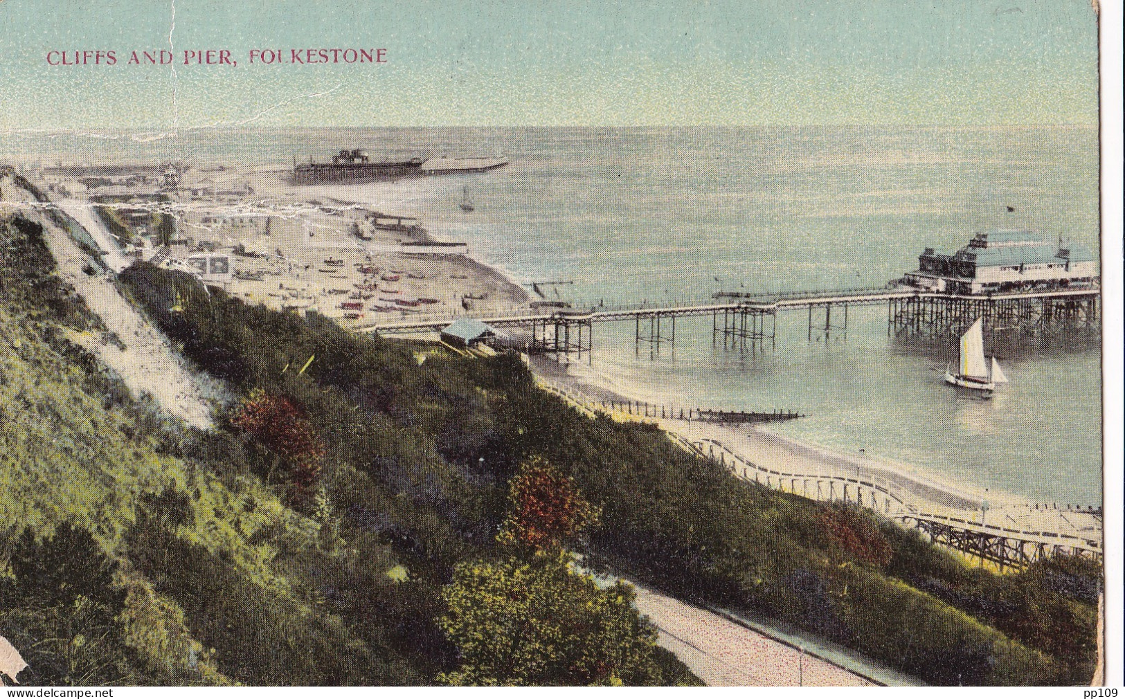 14-18 CP Cliffs And Pier FOLKESTONE 23 III 1918   Correspondance Belge -   "CERCLE MILITAIRE ALBERT" - Zone Non Occupée