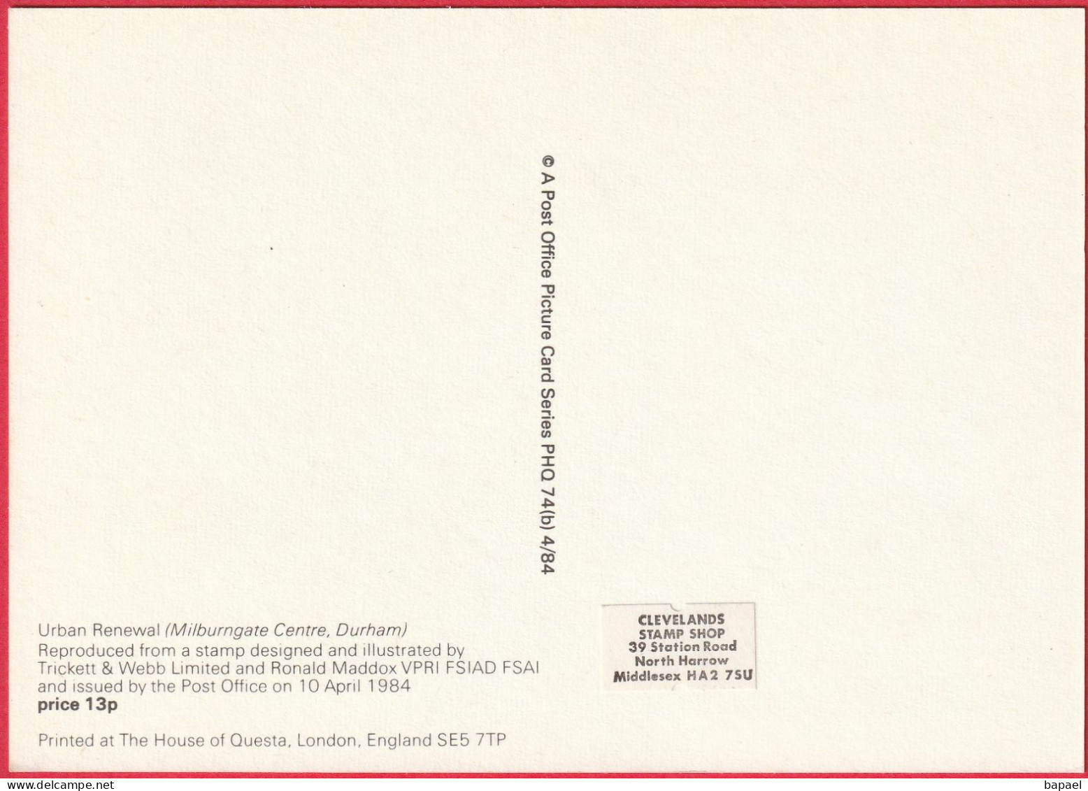 Carte Maximum (FDC) - Royaume-Uni (Écosse-Édimbourg) (10-4-1984) - Renouvellement Urbain (Durham) (Recto-Verso) - Cartas Máxima
