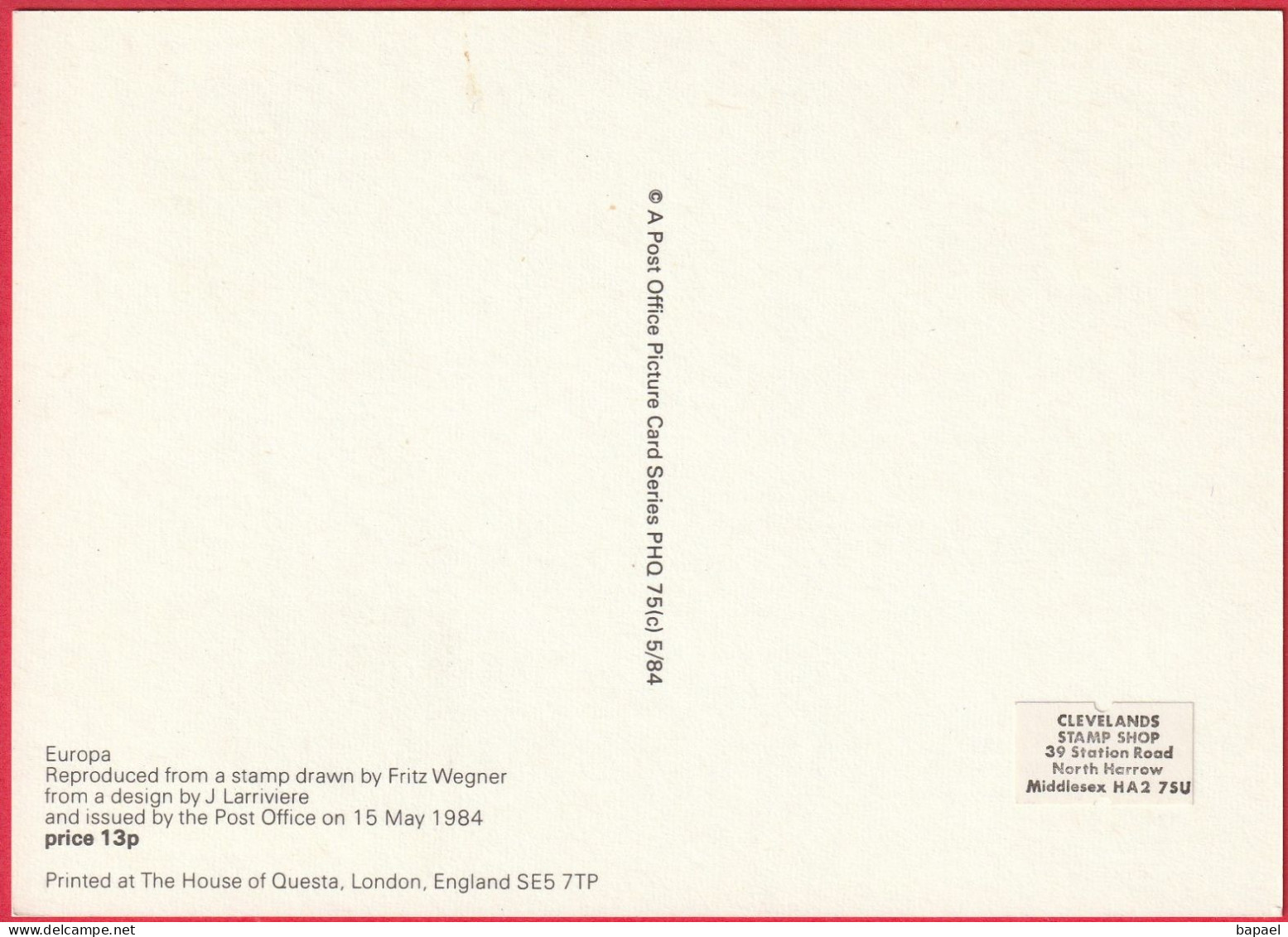 Carte Maximum (FDC) - Royaume-Uni (Écosse-Édimbourg) (15-5-1984) - Europa (1) (Recto-Verso) - Maximum Cards