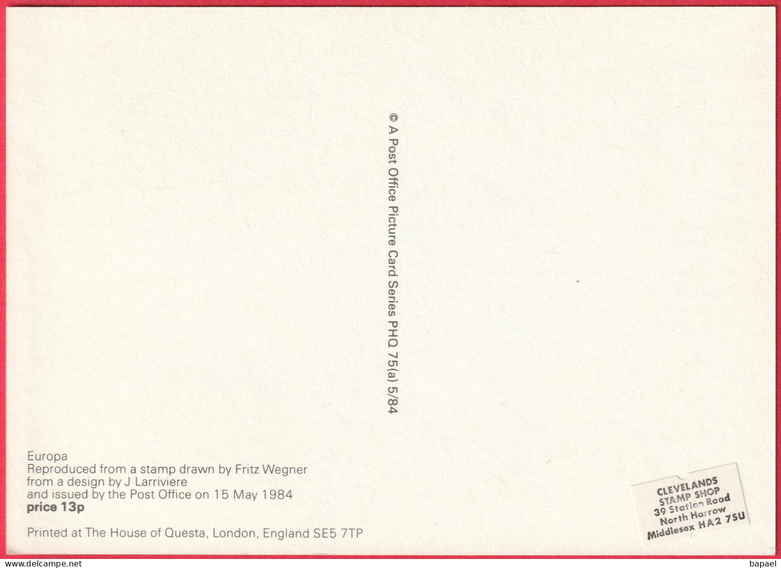 Carte Maximum (FDC) - Royaume-Uni (Écosse-Édimbourg) (15-5-1984) - Europa (2) (Recto-Verso) - Cartas Máxima