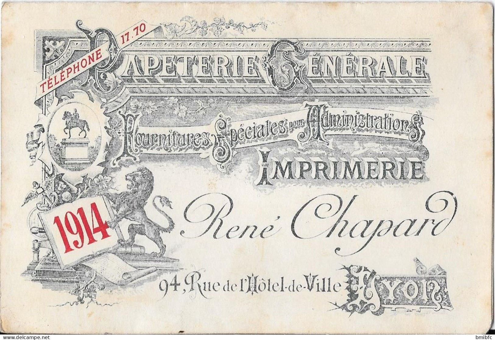 Calendrier De 1914 De La PAPETERIE GÉNÉRALE René Chapard - 94, Rue De L'Hôtel De Ville LYON Avec Plan De LYON - Small : 1901-20