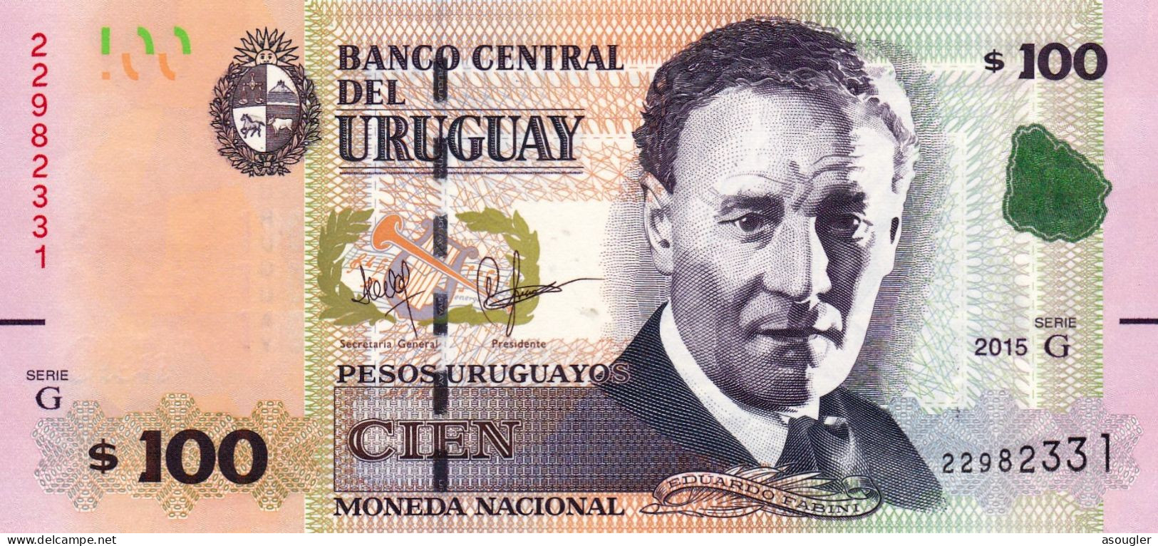 Uruguay 100 Pesos Uruguayos 2015 UNC P-95 "free Shipping Via Regular Air Mail (buyer Risk)" - Uruguay