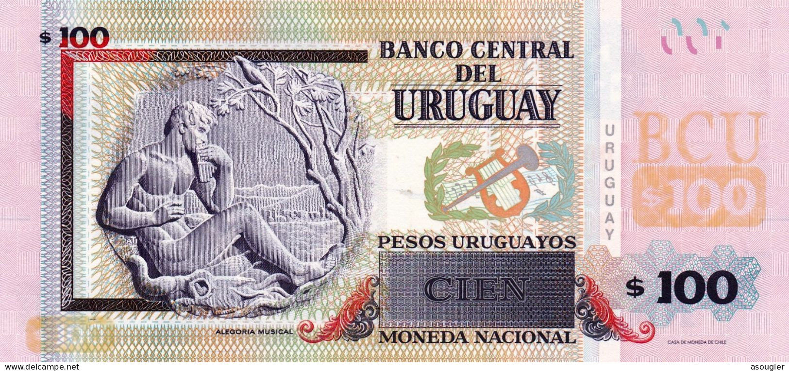 Uruguay 100 Pesos Uruguayos 2015 UNC P-95 "free Shipping Via Regular Air Mail (buyer Risk)" - Uruguay