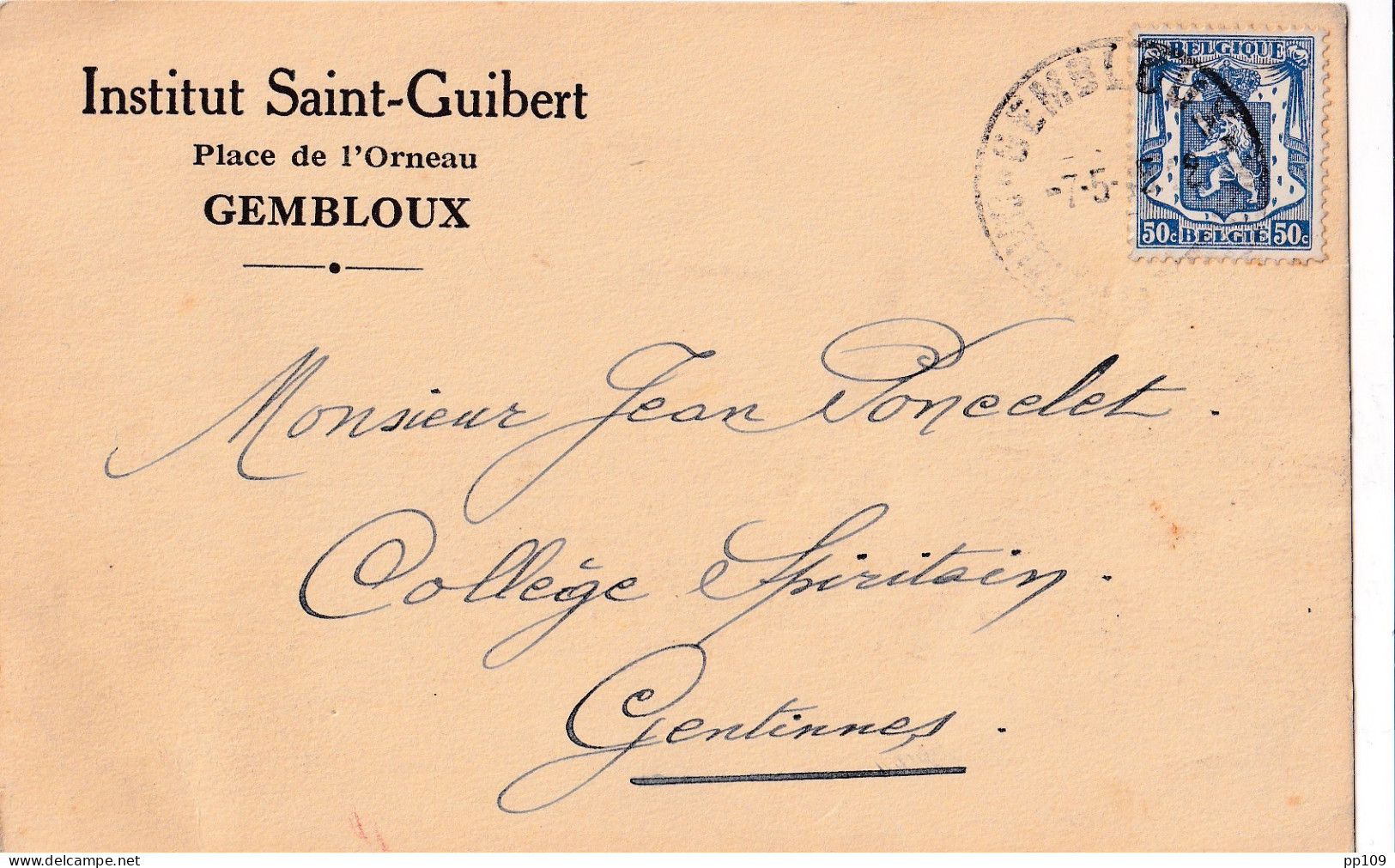 CP GEMBLOUX Institut Saint Guibert Place De L'Orneau Obl 7 V 1945  - Gembloux