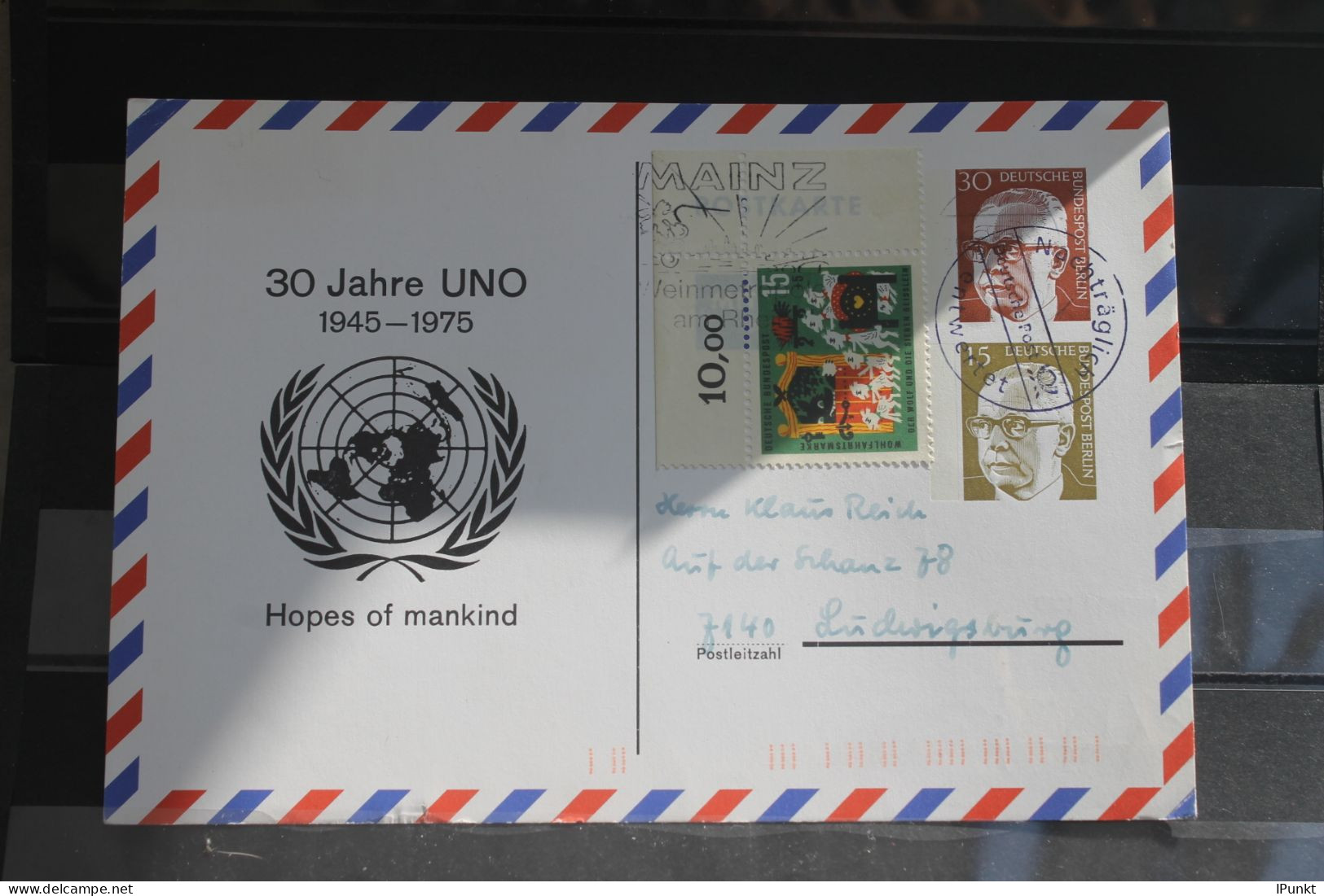 Deutschland 1975; Ganzsache 30 Jahre UNO; Wertstempel: Heinemann, Nachträglich Entwertet - Private Postcards - Used