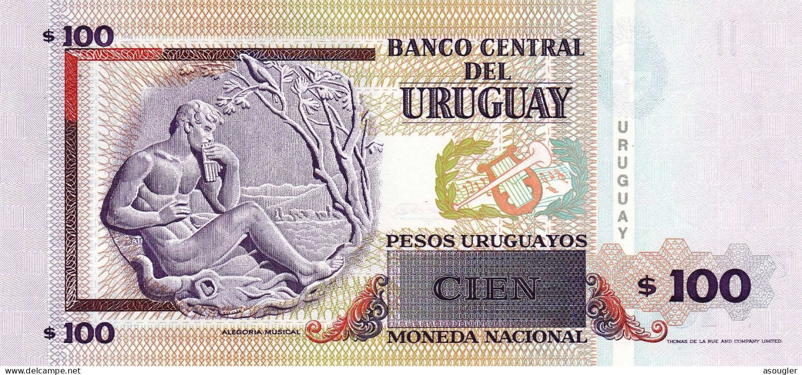 Uruguay 100 Pesos Uruguayos 2000 UNC P-84A "free Shipping Via Regular Air Mail (buyer Risk)" - Uruguay