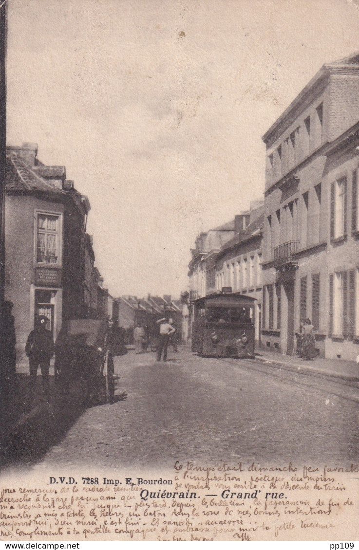 Ancienne CP QUIEVRAIN  Grand Rue Tram à Vapeur  - Quiévrain