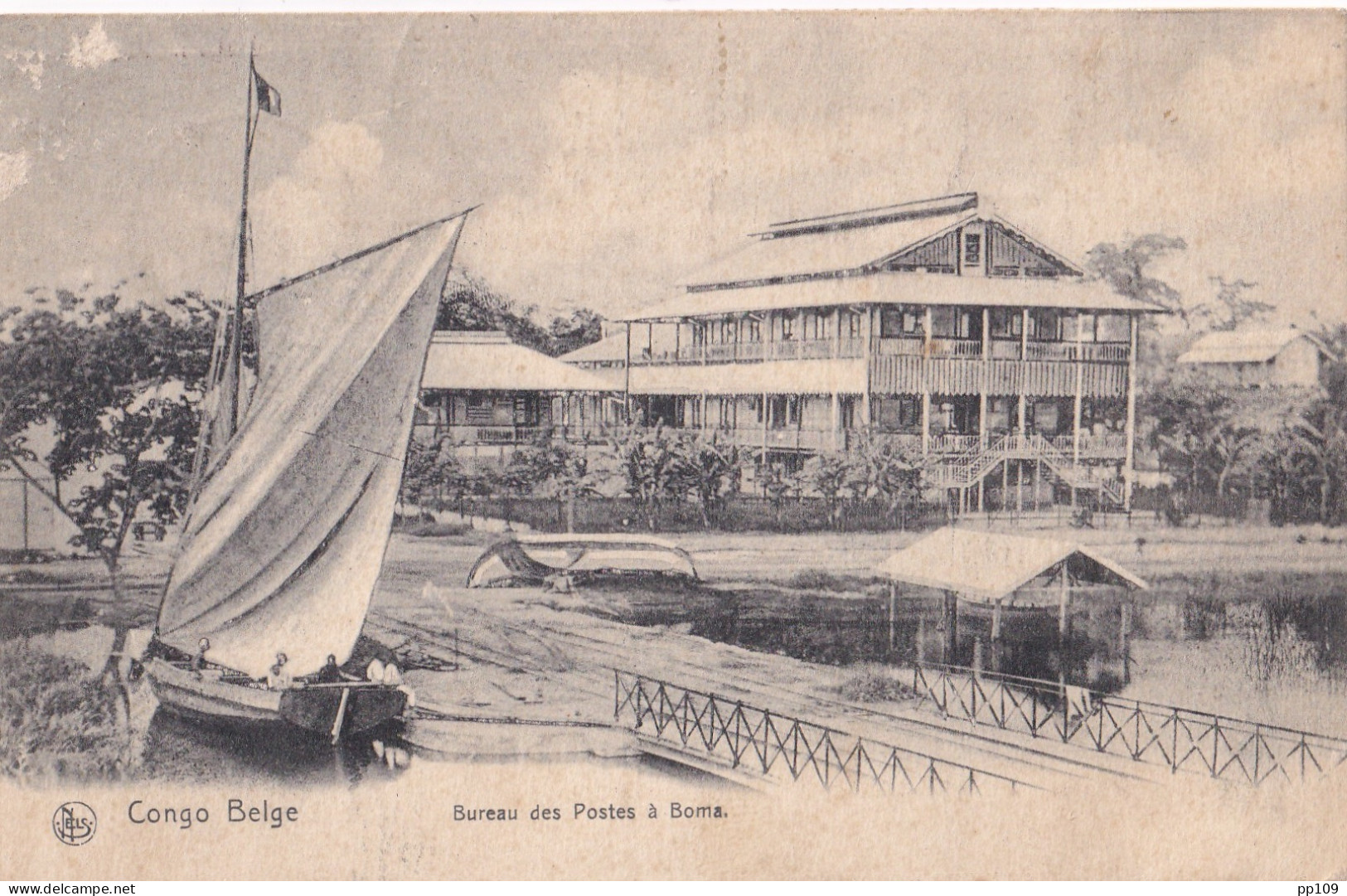 CONGO BELGE  CP Bureau Des Postes à Boma  3TP Mols Surcharge Obl LEOPOLDVILLE 18 Novembre 1909 Vers Jodoigne - Covers & Documents
