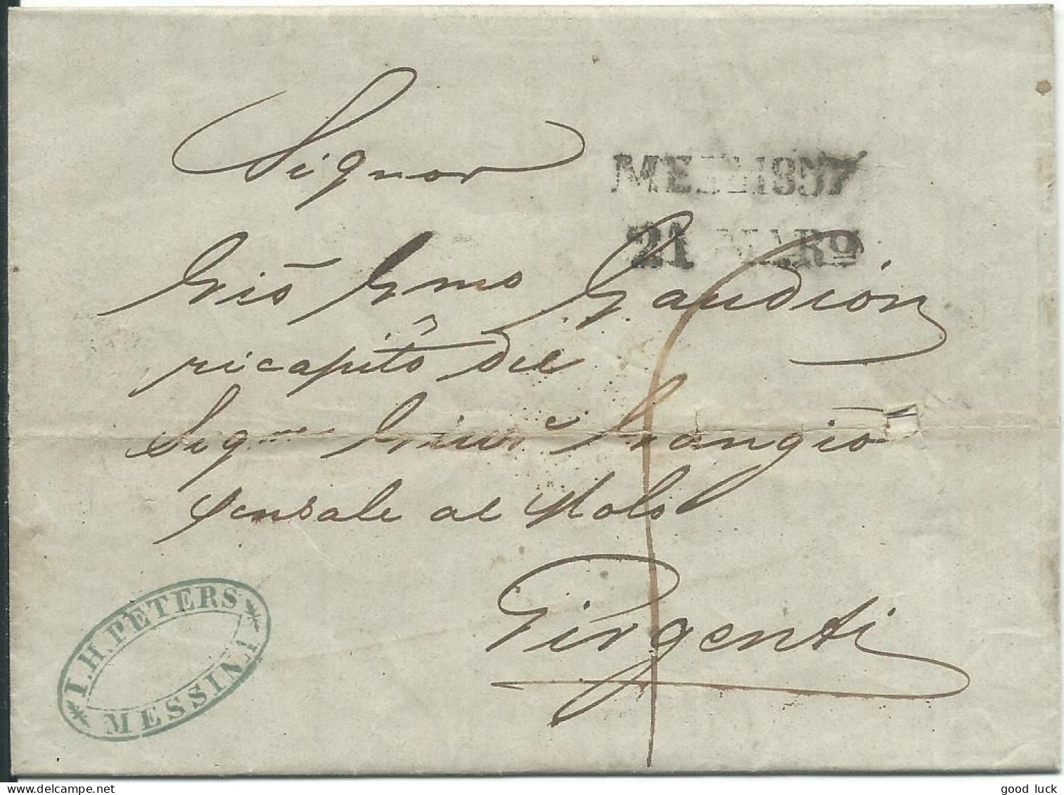 SICILE LETTRE DE MESSINA POUR GIRGENTI DE 1857  LETTRE COVER - Sicile