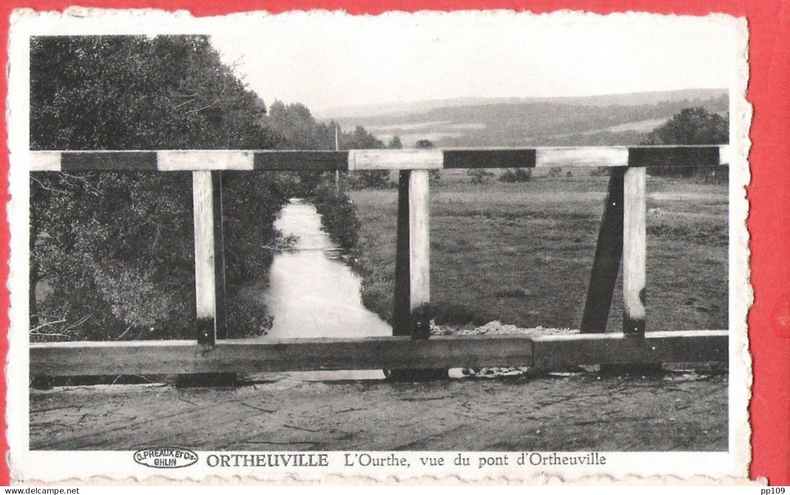 CCP ORTHEUVILLE L'Ourthe Vue Du Pont Préaux | Ghlin - Obl BACONFOY TENNEVILLE 9 VIII 1954 - Tenneville