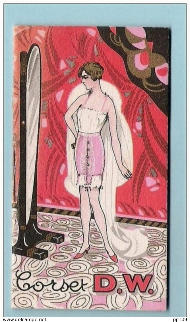 Superbe Petit Calendrier Pub 1929 - Lingerie Féminine, Corset D.W. - Litho Gouweloos à Bruxelles - 8 Pages  5.1 X 9.4 Cm - Petit Format : 1921-40