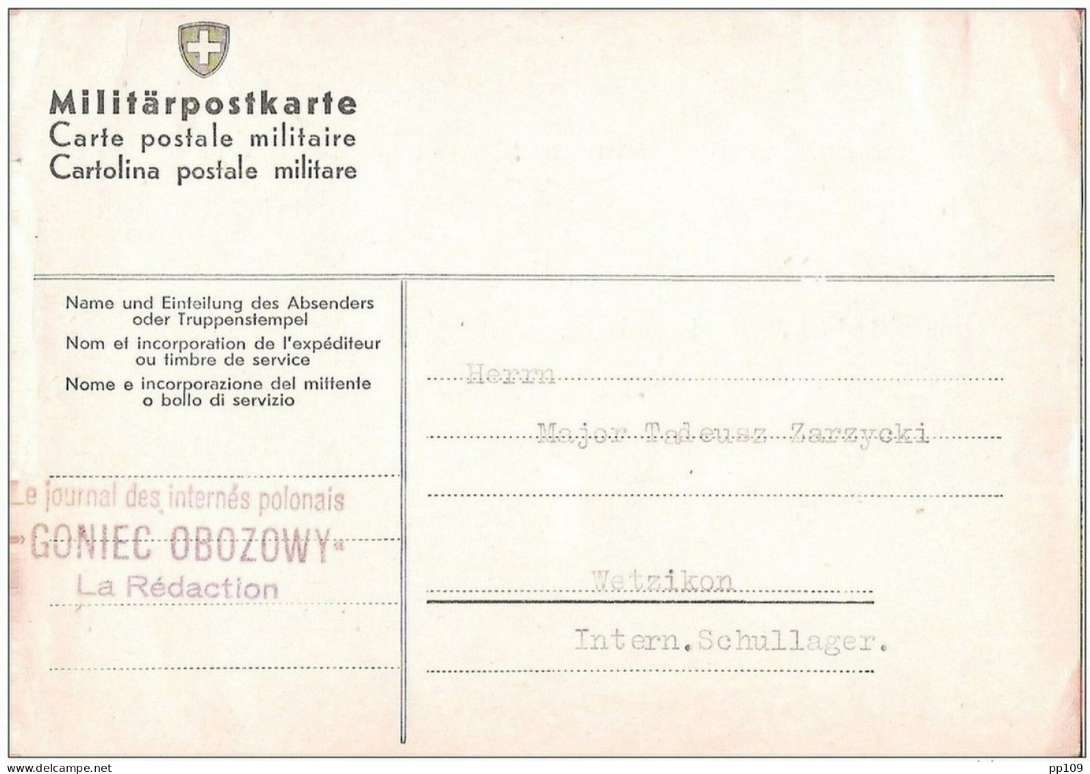 Militär Postkarte Interné Polonais GONIC OBOZOWY Journal Interné MUNCHENBUCHSEE 1941 Vers WETZIKON - Prisoner Camps