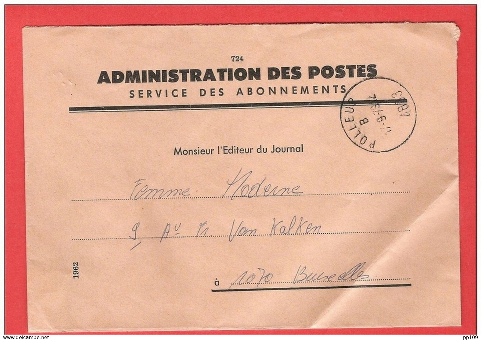 Document Postal : L Franchise Administration Des Postes Service Des Abonnements Obl POLLEUR B - 19 IX 76 - Zonder Portkosten