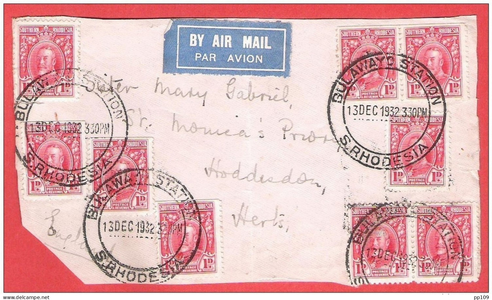 Devant De L  - SOUTH RHODESIA  BULAVIAYD STATION 13 XII 1932 To England By Air Mail - Southern Rhodesia (...-1964)