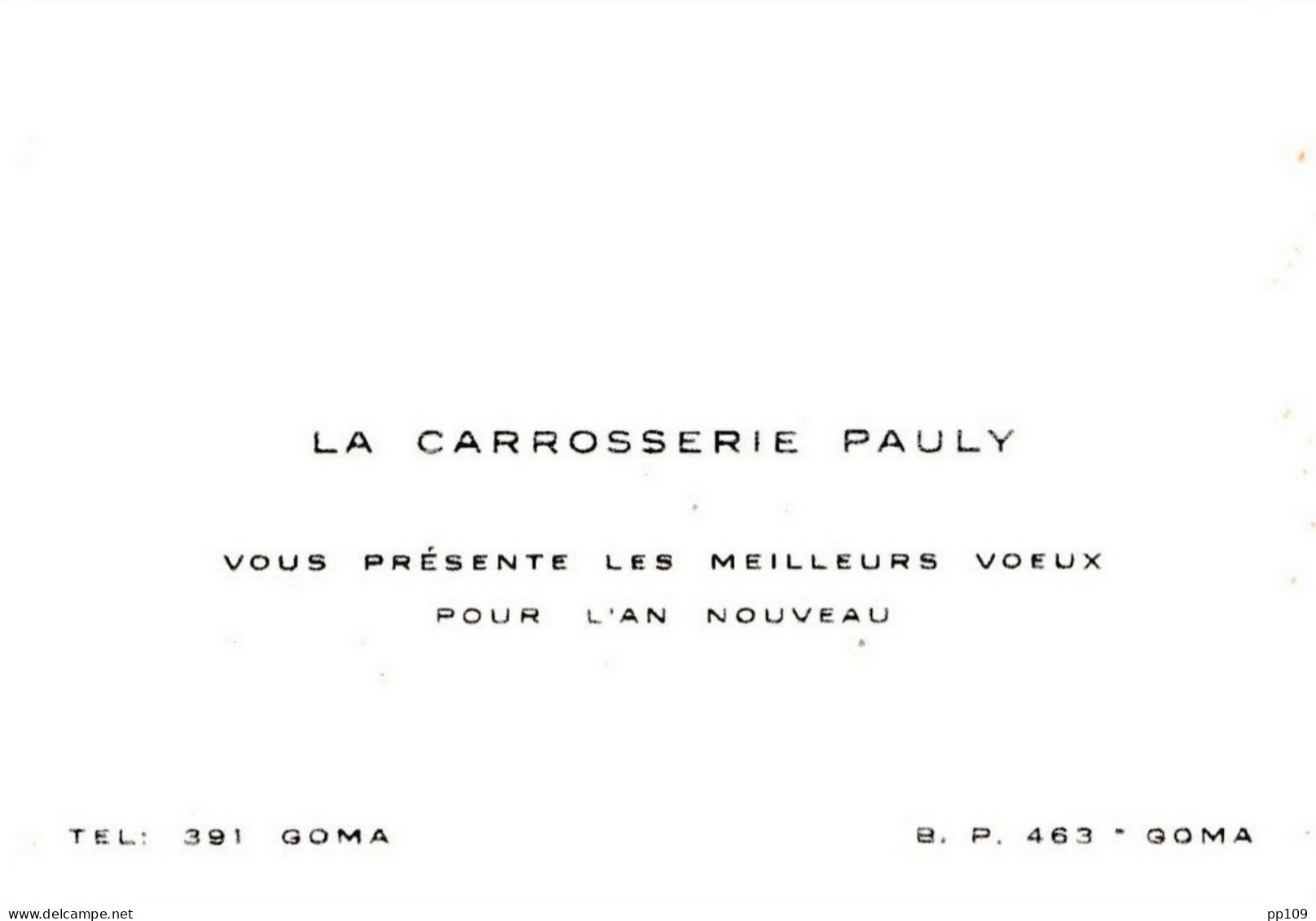 Carte De Visite Ancienne CONGO BELGE Goma " La Carrosserie PAULY" - Cartes De Visite