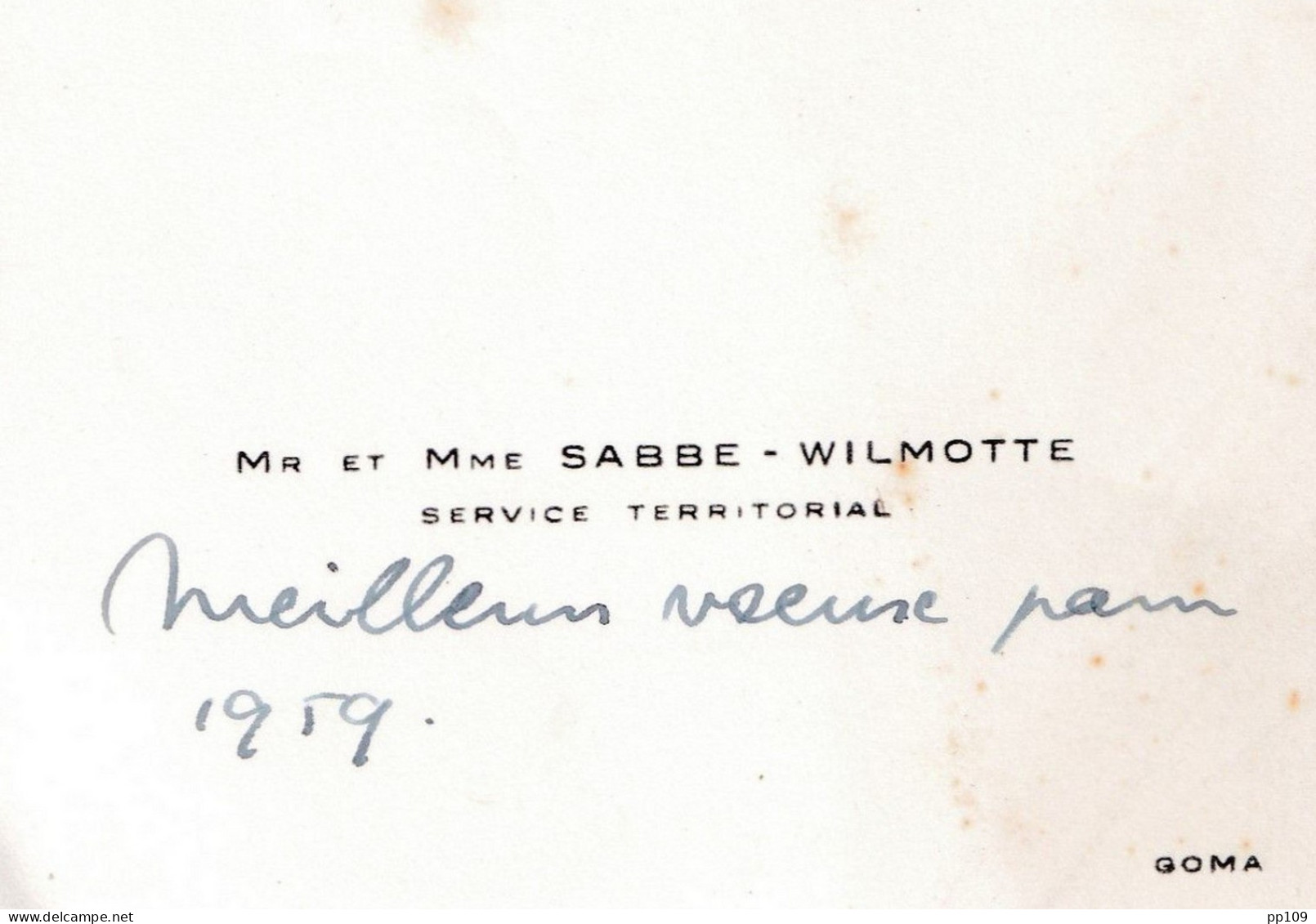 Carte De Visite Ancienne CONGO BELGE Goma  Mr & Mme SABBE - WILMOTTE Service Territorial - Cartes De Visite