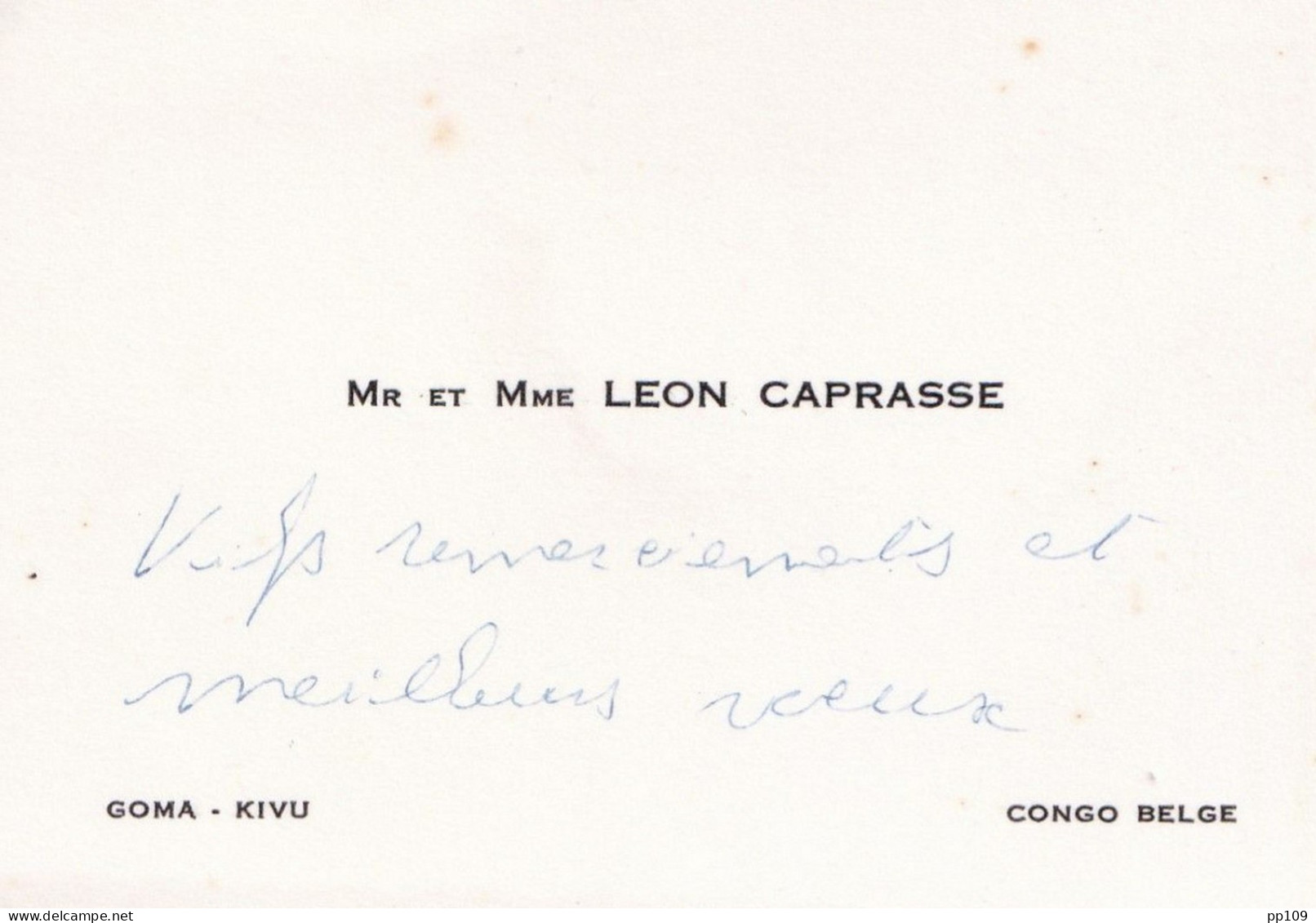 Carte De Visite Ancienne CONGO BELGE  Goma Kivu   Mr & Mme LEON CAPRASSE - Cartes De Visite