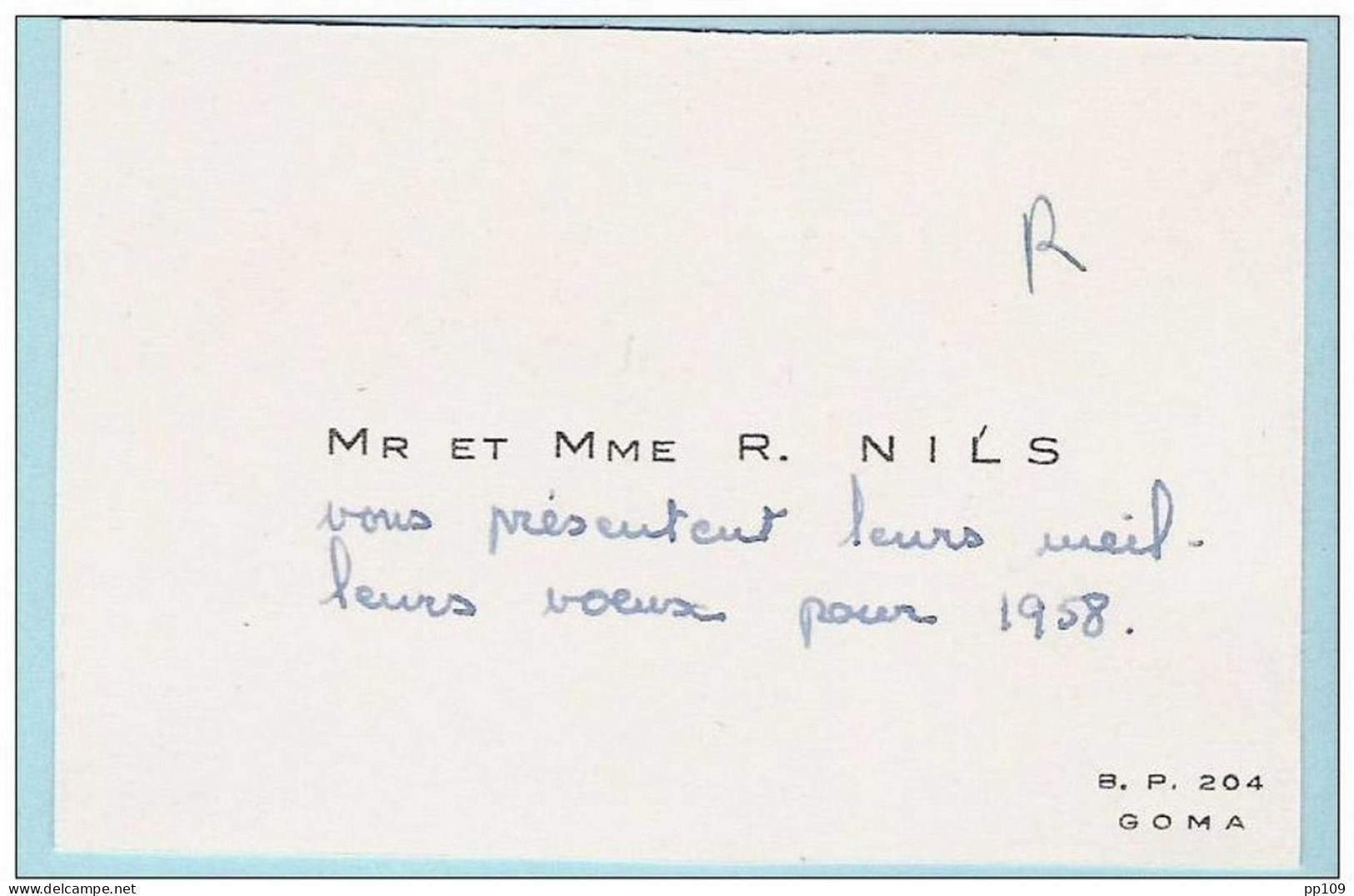 Carte De Visite Ancienne : Mr Et Mme NILS - Boîte Postale 204 à GOMA - Congo Belge - Cartes De Visite