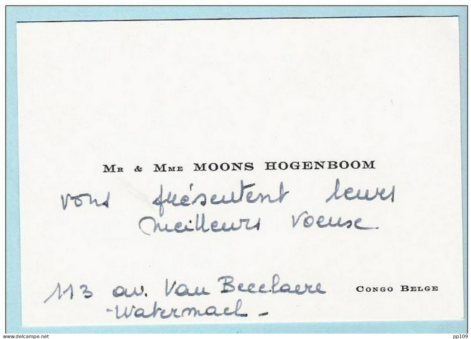 Carte De Visite Ancienne : Mr Et Mme MOONS HOGENBOOM -  Congo Belge - Cartes De Visite