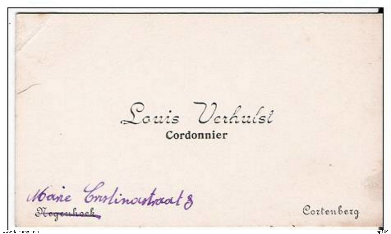 Carte De  Visite Ancienne/oude Visitekaartje : Louis Verhulst,cordonnier, Negenhoek  Te Cortenberg / Kortenberg - Cartes De Visite