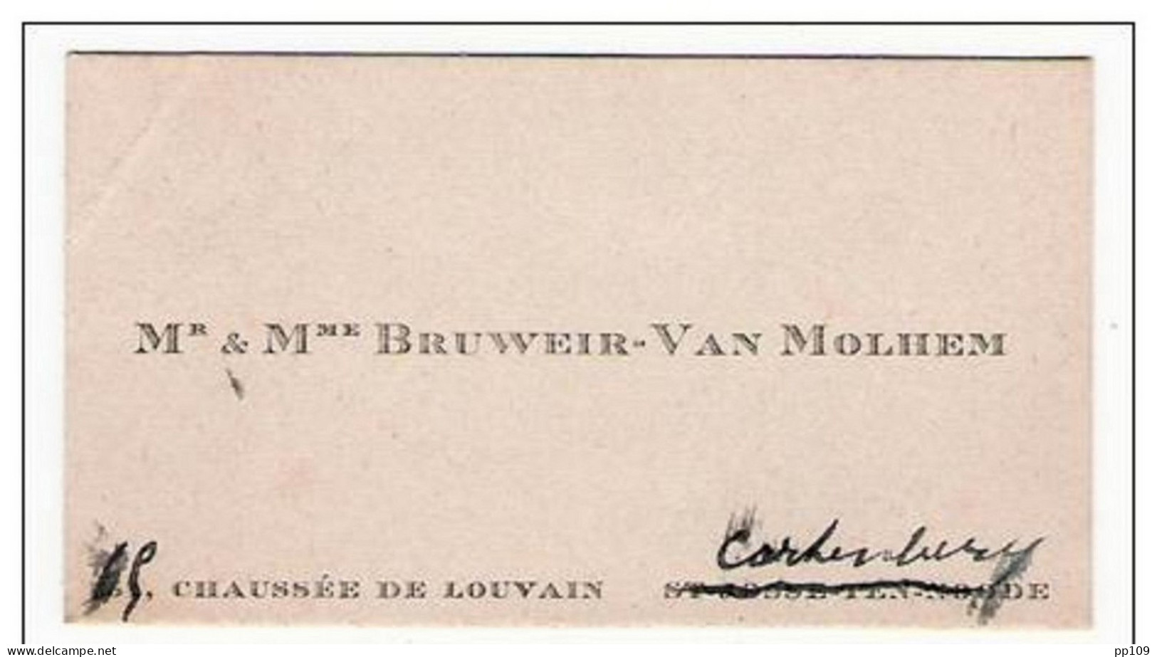 Carte De  Visite Ancienne/oude Visitekaartje : Bruwer -Van Molhem, Ch De Louvain 19 (Saint Josse Biffé )te Cortenberg - Cartes De Visite