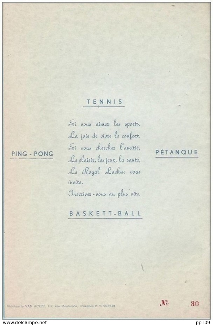 Bal Du ROYAL LAEKEN TENNIS CLUB (1961)  Programme Nuéroté (N°30 !!) Ping-pong, Pétanque, Baskett  24 Pg PUBS : Brasserie - Bekleidung, Souvenirs Und Sonstige