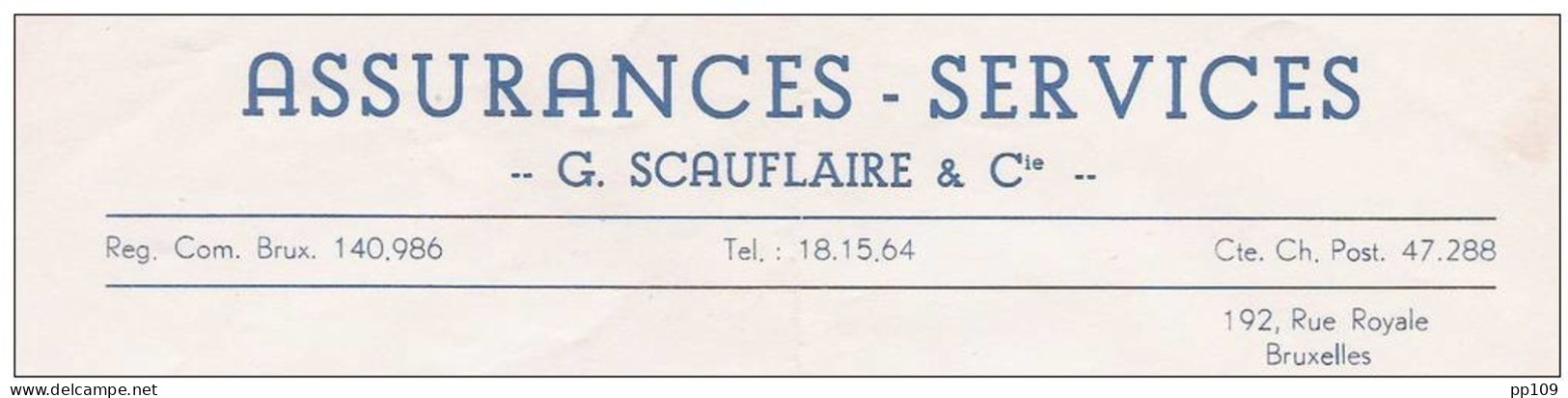 Ancienne Facture Oude Factuur SCHAERBEEK Rue Royale, 192 ASSURANCE SERVICE SCAUFLAIRE - Bank & Insurance