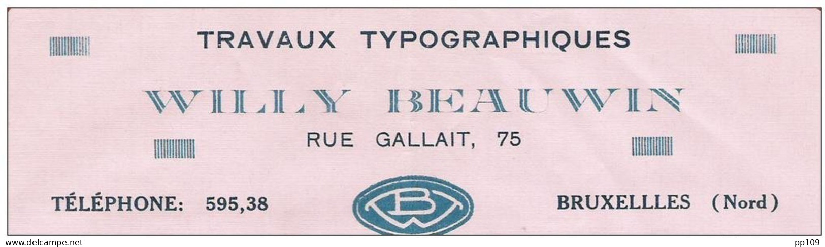 Ancienne Facture Oude Factuur SCHAERBEEK 75, Rue Gallait Imprimerie Travaux Typo Willy BEAUWIN 1929 - Imprimerie & Papeterie