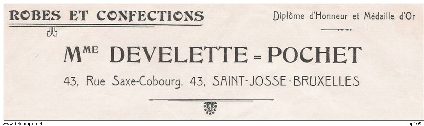 Ancienne Facture Oude Factuur   SAINT JOSSE TEN NOODE Rue Saxe Cobourg, 43 DEVELETTE POCHER Robe Confection 1925 - Textile & Clothing