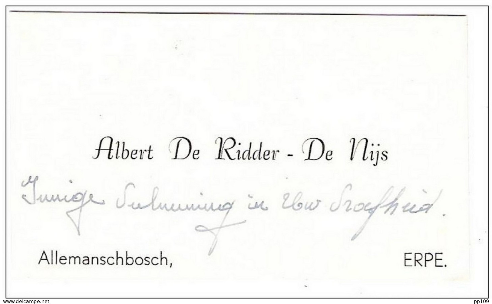 Ancienne Carte De Visite/ Oude Visitekaartje  : Albert De Ridder - De Nijs - Allemanschbosch  Te Erpe - Cartes De Visite